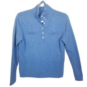 Eric Bombard Womens L Blue Cashmere 1/4 Button Hig